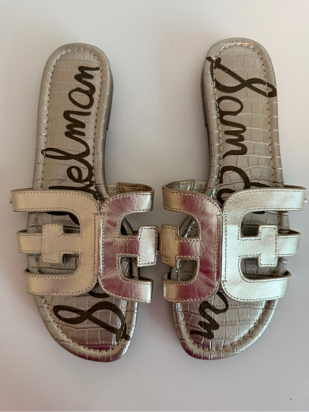 Sam Edelman Metallic Silver Logo Slide Mules